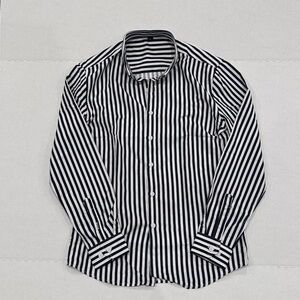 Women’s Black White Striped Dress Shirt Long Sleeve Collared Button Front Size L